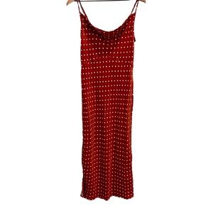 Anthropologie Dress‎ Medium Red Rust White Polka Dot Maxi Slip Spaghetti Straps